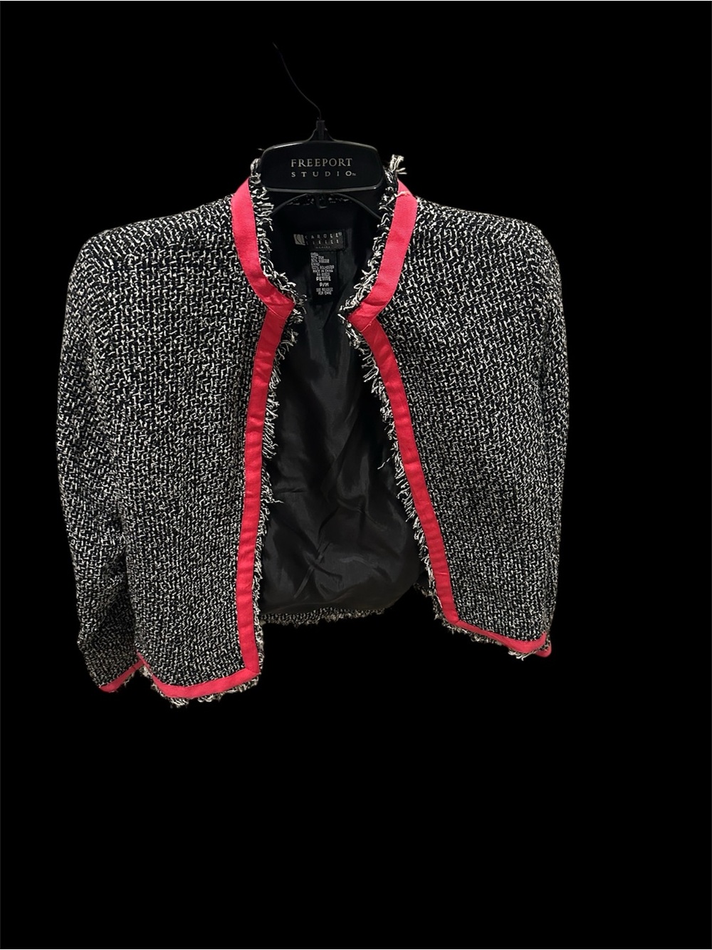 Freeport Studio Classic Black and white Dress Jacket with Pink Trim
